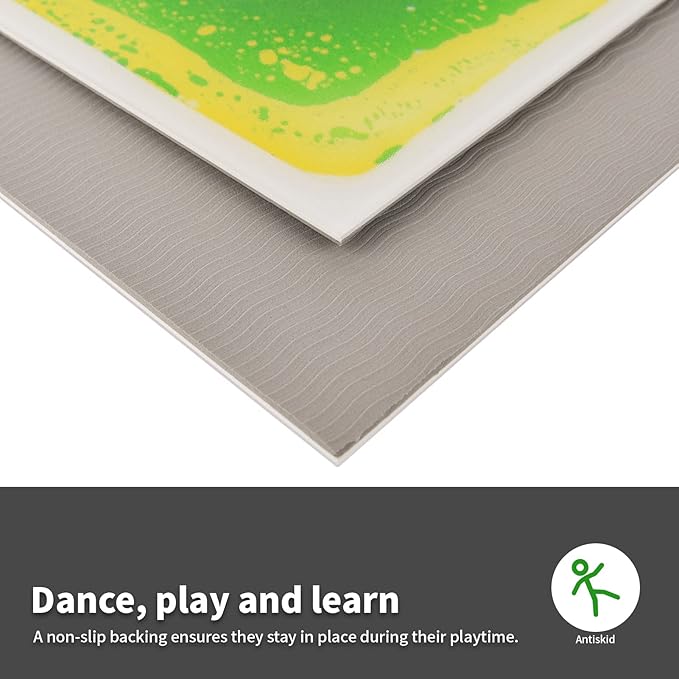LONGKING 12" X 12" Sensory Tiles for Activity Play Centers for Children, Sensory Floor Tiles, Liquid Floor Tiles, Autism Sensory Poducts, Green-Yellow