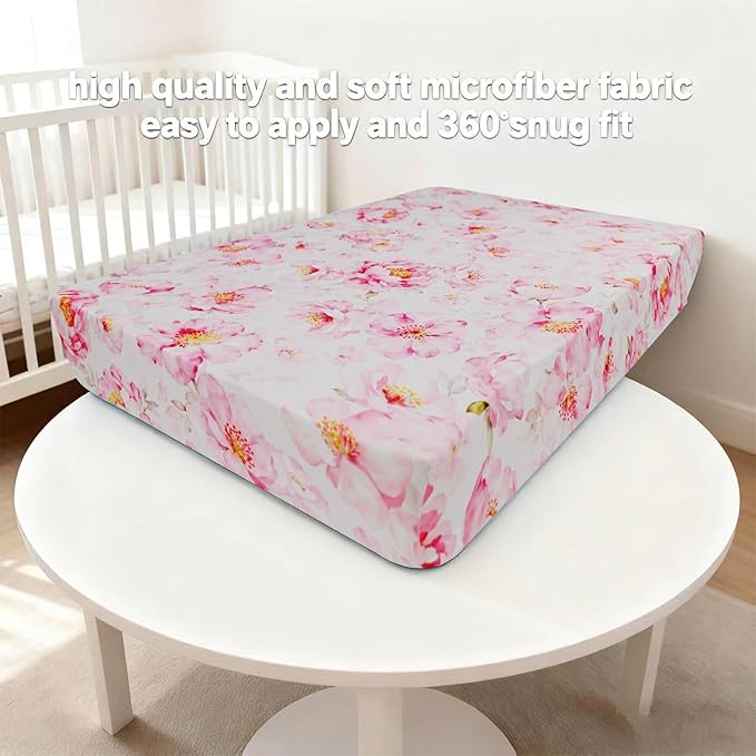 Pack and Play Sheets, 2 Pack Mini Crib Sheets for 38x26 Mattress, Stretchy Snug Fit Playard Fitted Sheet, Soft Breathable Cozy Material, Compatible with Graco Pack n Play for Baby and Toddler