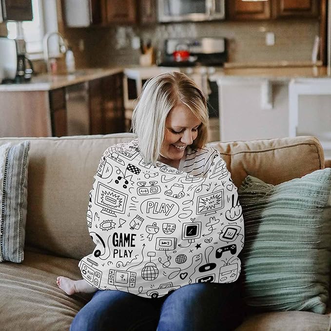 Video Games Car Seat Covers for Babies Boy Girl Capony Covers Gaming Racing Nursing Cover Breastfeeding Scarf Soft Breathable Stretchy Coverage, Monochrome Sketch Infant Stroller Cover Shopping Cart