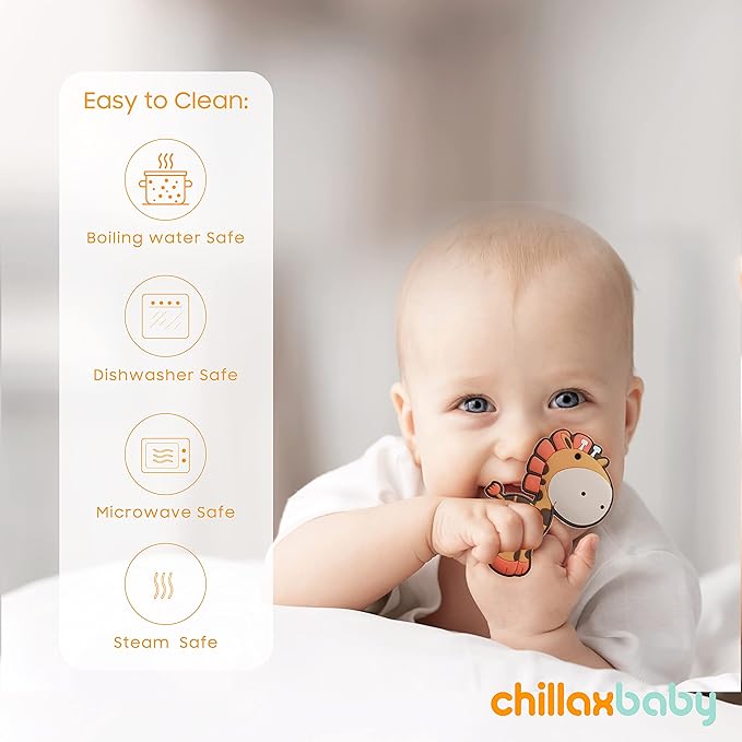 CHILLAX Teether Toys - Soothing Baby Teething Relief Toys, Helps Relieve Gum Pain - Soft, Easy-to-Grip, Non-BPA Silicone Teethers for Babies - Dishwasher-Safe - Shower Gifts for Infants 3+ Months Old