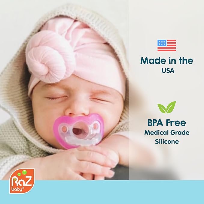 RaZbaby Jollypop Pacifier for Newborns & Up, USA Made, Natural Shaped Orthodontic Binky, Lovingly Shared in NICUs & Hospitals Worldwide, Medical-Grade 100% BPA-Free - 0-3 Months, 2 Pack - Orange