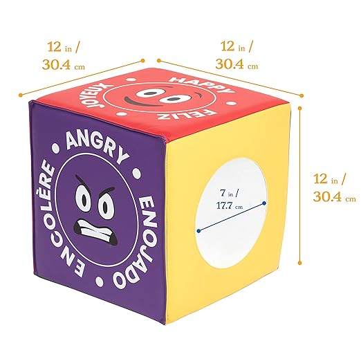 ECR4Kids SoftZone Trilingual Emotion Activity Cube with Mirror, Sensory Toy, Assorted