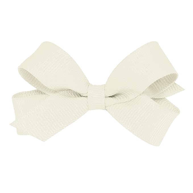 Wee Ones Girls' Classic Grosgrain Hair Bows with Plain Wrap Center, No-Slip Hair Clip, Handmade, Antique White, Tiny