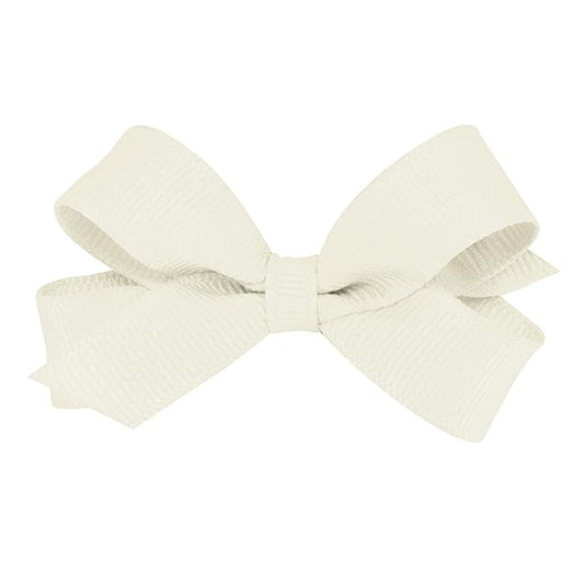Wee Ones Girls' Classic Grosgrain Hair Bows with Plain Wrap Center, No-Slip Hair Clip, Handmade, Antique White, Tiny