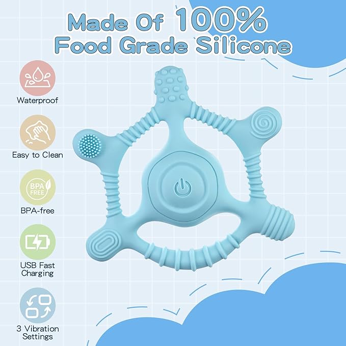Sensory Chew Necklaces Vibrating teether for Kids - Chewelry Chew Toys for Autism, ADHD & Sensory Needs, BPA-Free Teething Relief & Anxiety Fidget (Blue)