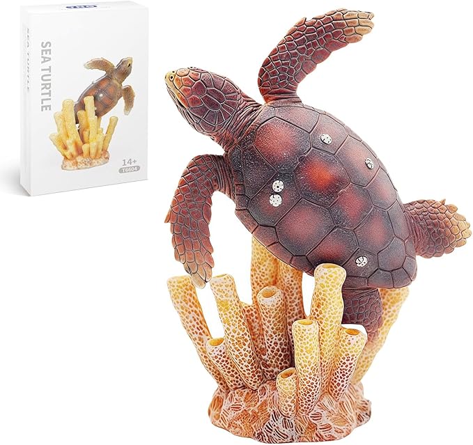 Gemini&Genius Sea Turtle Toys for Kids, Realistic Sea Turtle Action Figure, Sea Turtle Plastic Figurine with Coral Toy, Sea Life Educational Gifts, Play Toys, Collection Toys for Kids