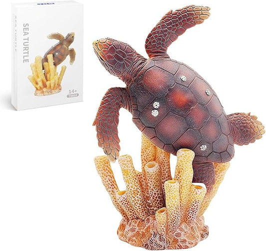 Gemini&Genius Sea Turtle Toys for Kids, Realistic Sea Turtle Action Figure, Sea Turtle Plastic Figurine with Coral Toy, Sea Life Educational Gifts, Play Toys, Collection Toys for Kids