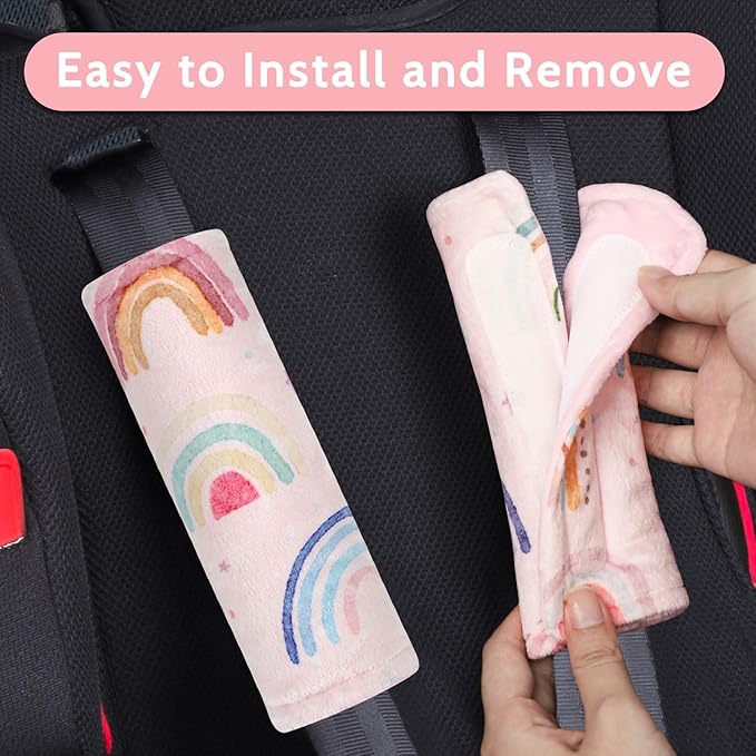 Carseat Strap Covers for Babies, Soft Seatbelt Covers for Kids, Reversible Baby Car Seat Strap Covers, Size: 6.5 x 6.5 inch, for Baby Car Seat, Stroller, Swing, High Chair, Rainbow