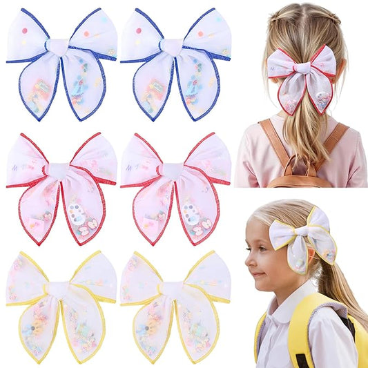 CN 6 PCS Back to School Tulle Hair Bows for Girls, Pencil Bows with Glitter Letter Alligator, Colorful School Hair Barrettes Yellow Hair Ornaments Accessories for Little Girls Toddler Teens