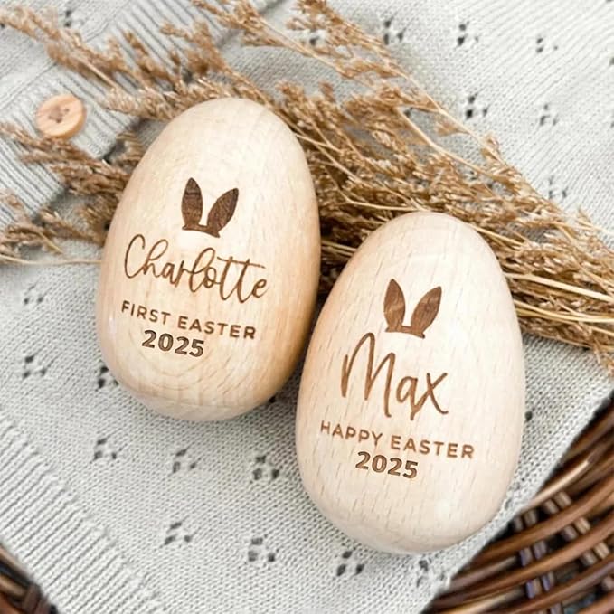 Personalized Musical Easter Egg Shaker 2026, Large Wooden Easter Eggs, First Easter Gifts for Baby, Easter Gift for Kids, Birthday Gift Idea (2" x 3.14")