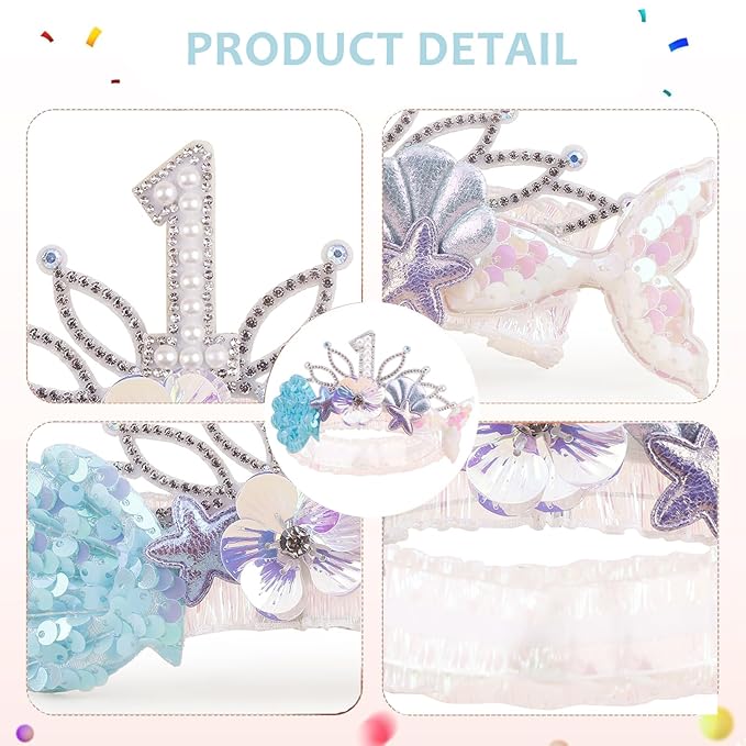 cherrboll Baby Girl Birthday Crown Floral Headband, Soft Flower Head Wrap Tiara Hairband for 1-3 Years Old Toddlers Kids First 1st Birthday Party Dress Photo Decoration