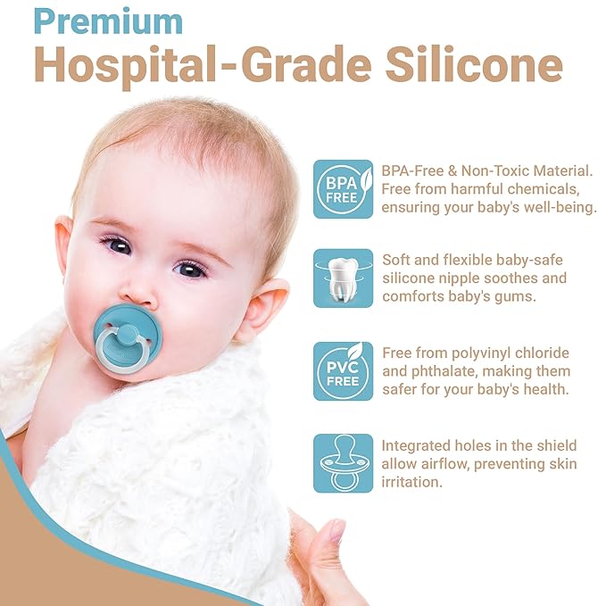 ButtonMe Premium Soft Silicone Newborn Pacifiers 0-6 Months BPA Free Baby Pacifier - 2-Pack Comfortable & Stylish Baby Pacifier 0-6 Months for Baby Boy & Girl - Hospital-Grade Silicone Baby Pacifiers