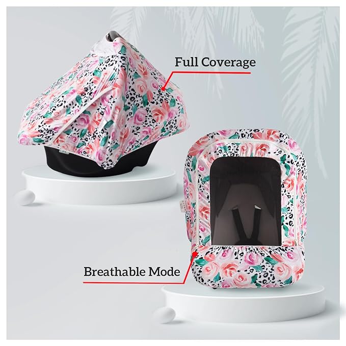 Little Tots Baby Car Seat Canopy Cover, Breathable Sun Shade, Full Privacy for Newborns & Infants, Universal Fit for Boys & Girls