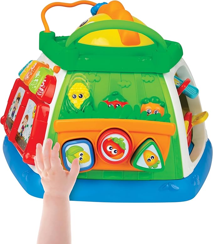winfun Lil Greenthumb Activity Cube for Babies 6 Months+ | Educational Toy with Lights, Music, Shape Sorter, Spinners, Sliding Animals | CPS Stage 2 Learning Toy | Battery Operated Fun