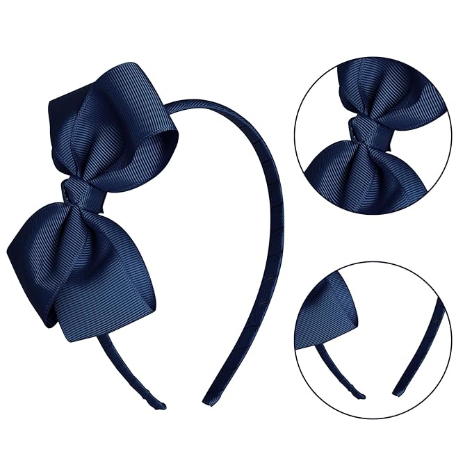 baotongle 11pcs Navy Blue School Hair Accessories Set Uniform Hair Bow Headband Clips Hair Ties Curly Bows for Little Toddler School Girls(Navy Blue)