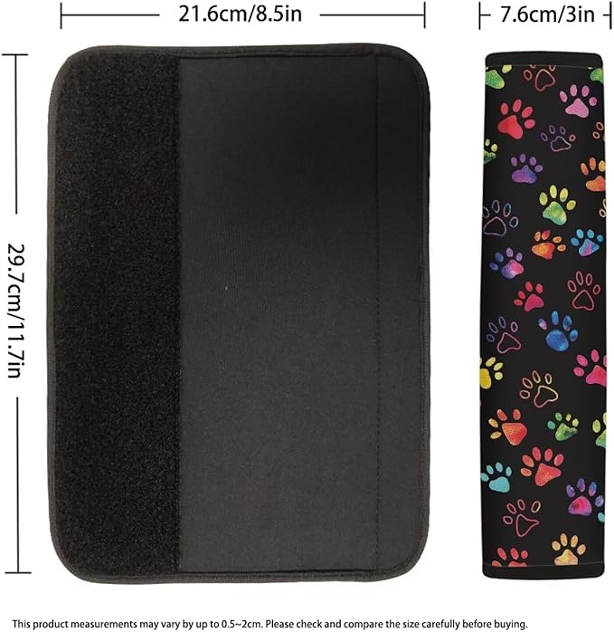 Biyejit Colorful Paws 2pcs Car Safety Belt Cover Novelty Seatbelt Protector Soft and Comfort Seat Belt Pads for Women Men Kids for Car Decorations