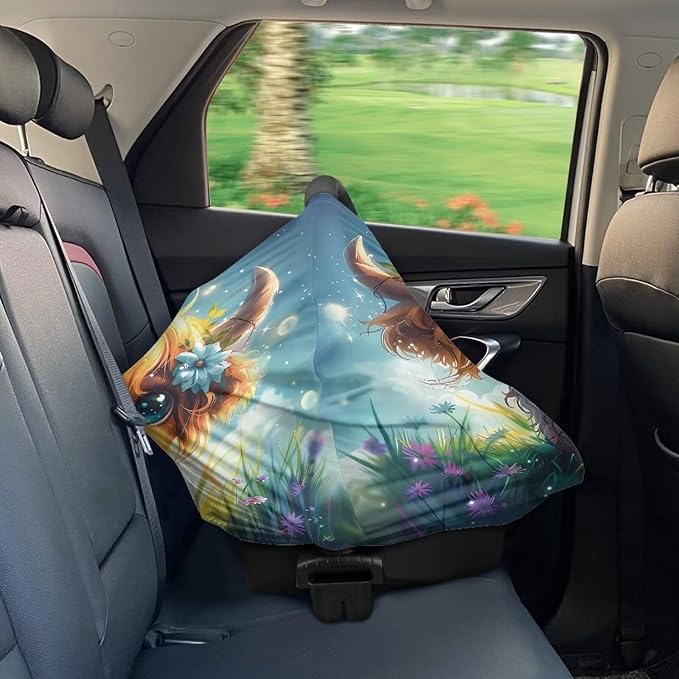 Wanyint Cute Highland Cow Baby Car Seat Covers High Chair Canopy Shopping Cart Cover, Baby Breastfeeding Cover for Mothers