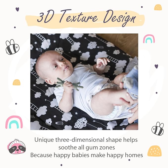 BIGSPINACH 3D Baby Teether, BPA-Free Multi-Texture Silicone Teething Stick Toy,360-Degree Textured Design, Easy-Grip Design for Infants and Toddlers (Blue, 3D)