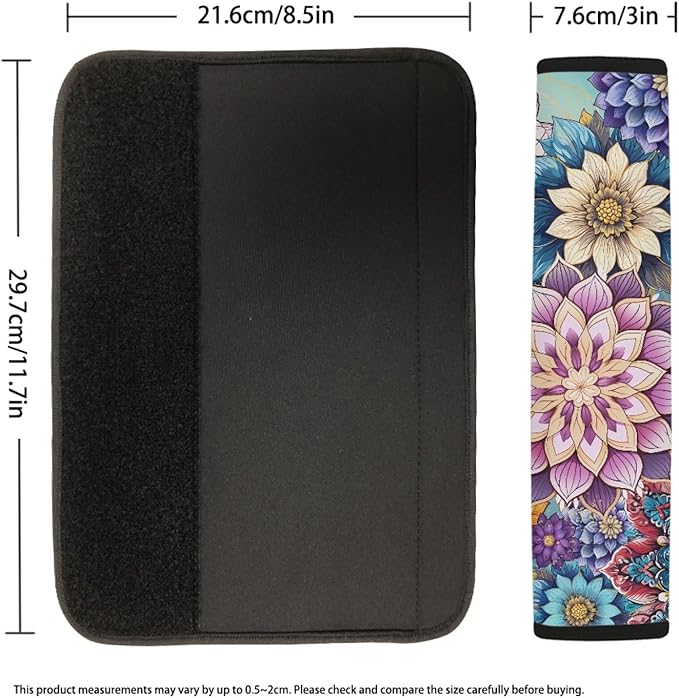 UNICEU Boho Flower Bright Blossom 2 Packs Car Seatbelt Pads Covers for Women Girls, Neoprene Comfortable Car Safety Seatbelt Pads Cover