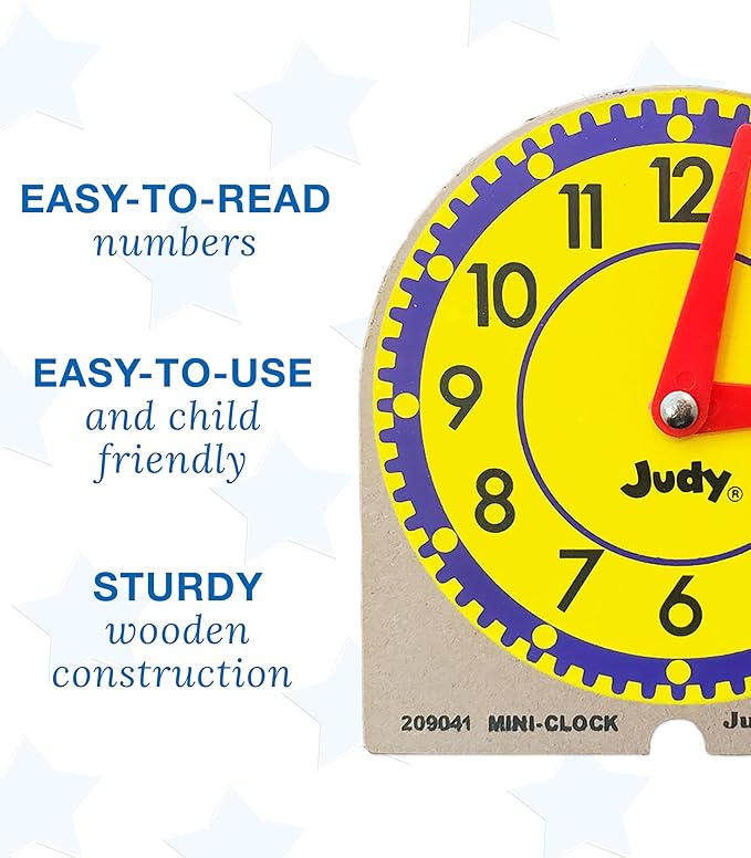 Judy Carson Dellosa 12 Mini Judy Clocks Set, 4" x 4" Learning Clock for Kids Ages 4-8, Kids Analog Clock for Teaching Time, Teaching Time Activity Set for Schools, Homeschool and Daycare