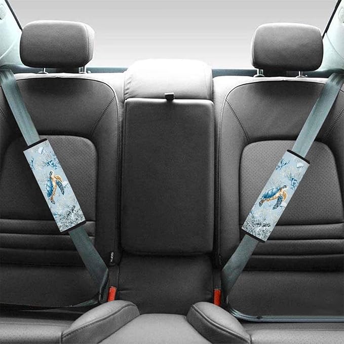 AFPANQZ Seat Belt Cover Pads Kit 2 Packs Comfortable Driving Shoulder Protectors Sea Turtle Print Car Safety Seatbelt Pads Soft Comfort Cushion Car Seats Accessories Backpack Strap Pad