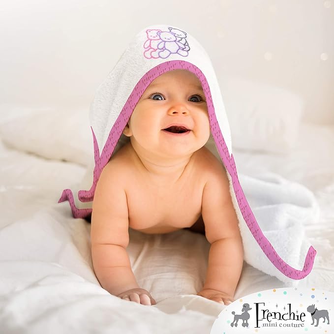 Frenchie Mini Couture, Hooded Bath Towels for Babies, 80% Cotton/20% Polyester, Bear Hooded Towel Set, Girl, Pack of 3