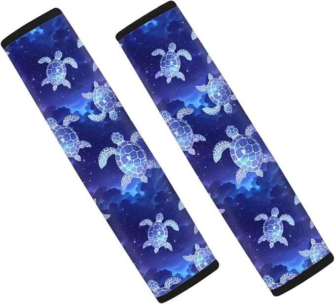 2-Pack Sea Turtle Print Seat Belt Covers Galaxy Starry Sky Soft & Comfortable Seat Belt Ocean Animal Turtles Universal Car Seat Belt Strap Cover Shoulder Strap Pad