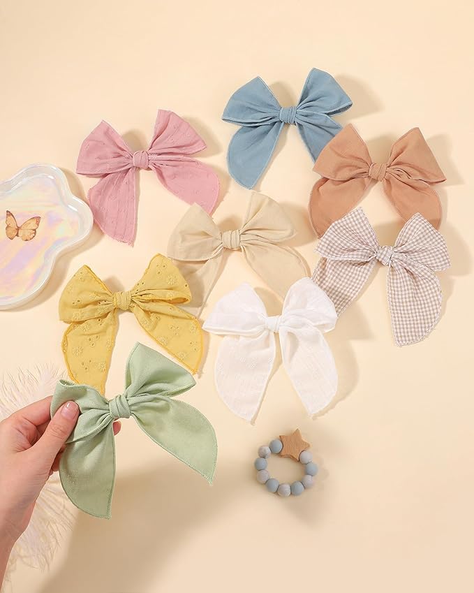 doboi 8PCS Baby Girls Hair Clips Fable Hair Bows Cotton Linen Bows for Girls Hair Accessories for Baby Toddlers Kids Child
