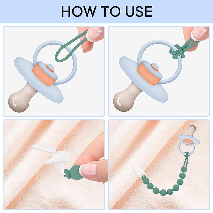 MINMUNJIU Silicone Pacifier Clip Holder, 4 Pack One Piece Soft Flexible Binky Clips Pacifier Holder Clip for Boys, Birthday Christmas