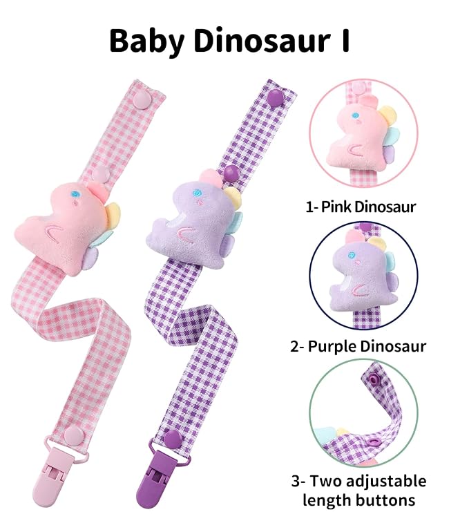 CutiePlusU Adult Pacifier Clip Adult Size Anyard Holder Clips 2 Pack-Baby Dinosaur 1