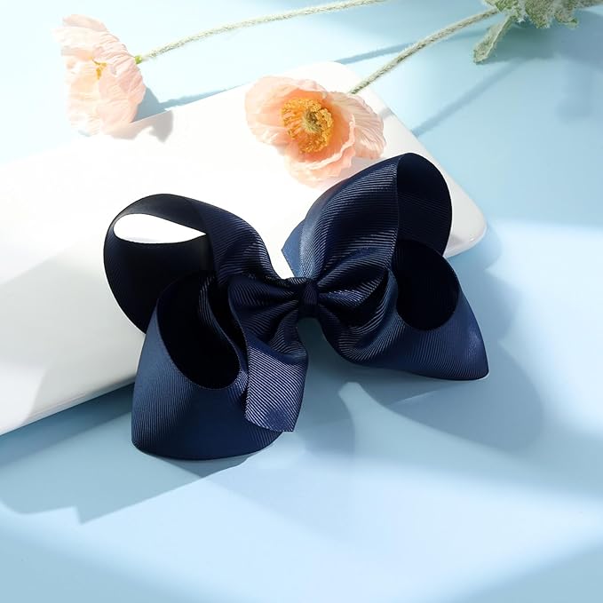 Oaoleer Navy Layered Grosgrain Ribbon Barrettes Hair Clips, Hair Accessories for Baby Girls, Infants, Toddlers, Kids, Teens, Children (6inch-Type A)