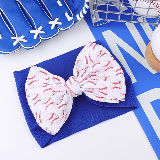 YanJie 7" Large Baseball Tied Bow Headbands for Baby Girls Sports Bow Big Bows Infant Wide Hairbands Blue Game Day Hair Accessories for Baseball Outfit