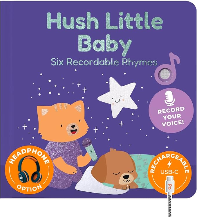 Cali's Books Hush Little Baby Recordable Music Book Toddlers 1-3 Years Old - Lullaby Rhymes Musical Book, Headphone Jack, Interactive Sound Book, Voice Recording Song Toy Children Girls Toddler Boys