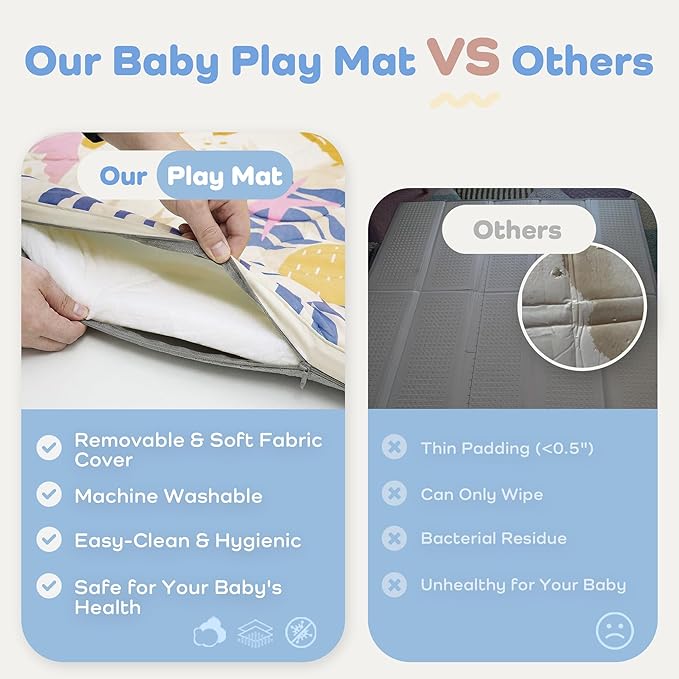 1.5" Thicker Baby Play Mat for Floor, 59x71 Removable & Machine Washable Cover Playpen Mat Softness Foam Mats, Easy-Clean Hygienic, Comfort Safety Kids Crawling Living Room (Undersea Corals)