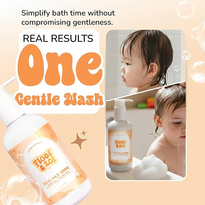 floof & sol Sol Clean & Bubbly Baby Shampoo and Body Wash 10 oz – Tear-Free Head-to-Toe Cleanser for Newborns, Kids & Toddlers with Avocado Oil & Superfruit Extracts