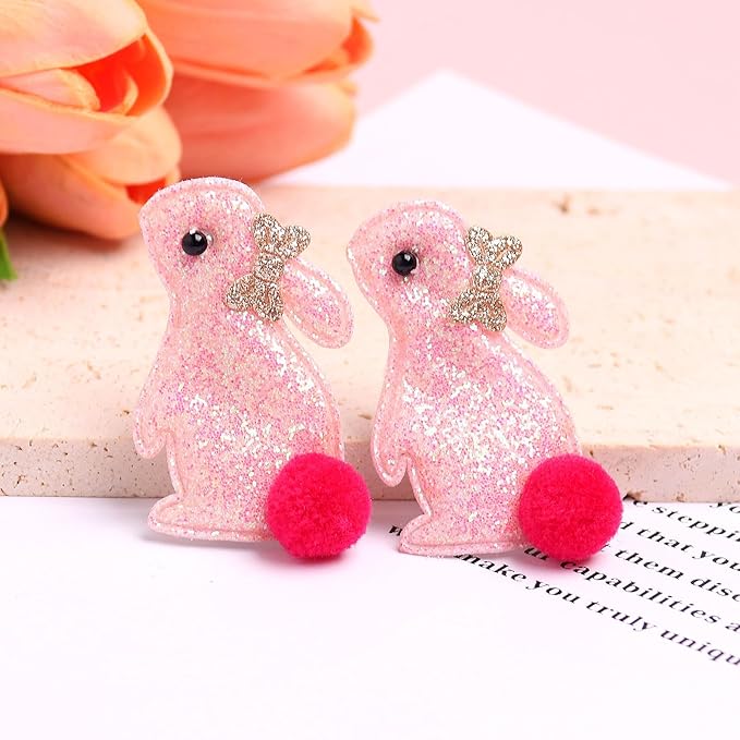 Bunny Hair Clips for Girls, 2pcs Glitter Pink Easter Hair Accessories, Baby Hair Alligator Barrettes Cute Rabbit Hairpins Toddlers Kids for Party Princess Cosplay Decoration