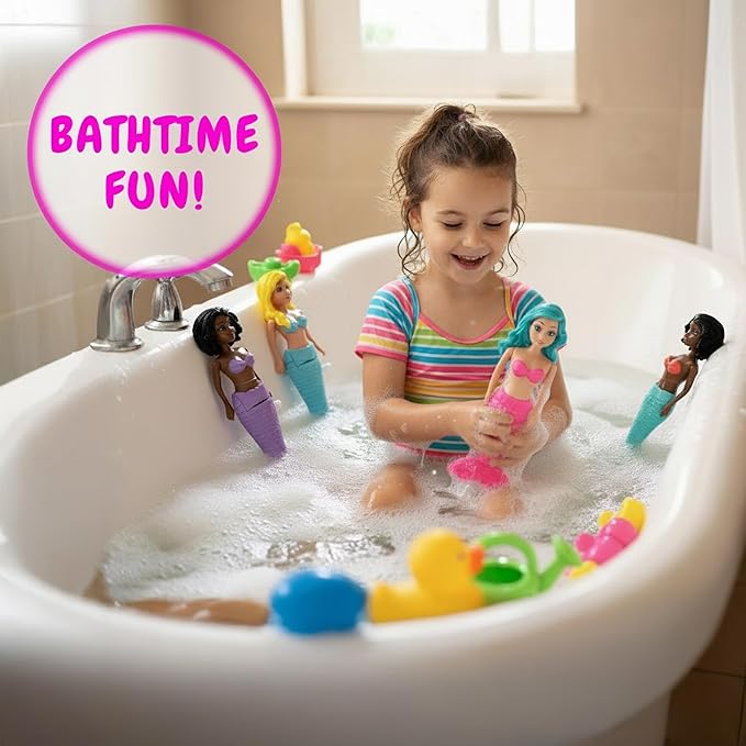 Kiddie Play Mermaid Toys – 4 Pc Wind-Up Mermaid Dolls Bath and Pool Swim Toys for Kids Toddlers, Mermaids Gifts for Girls