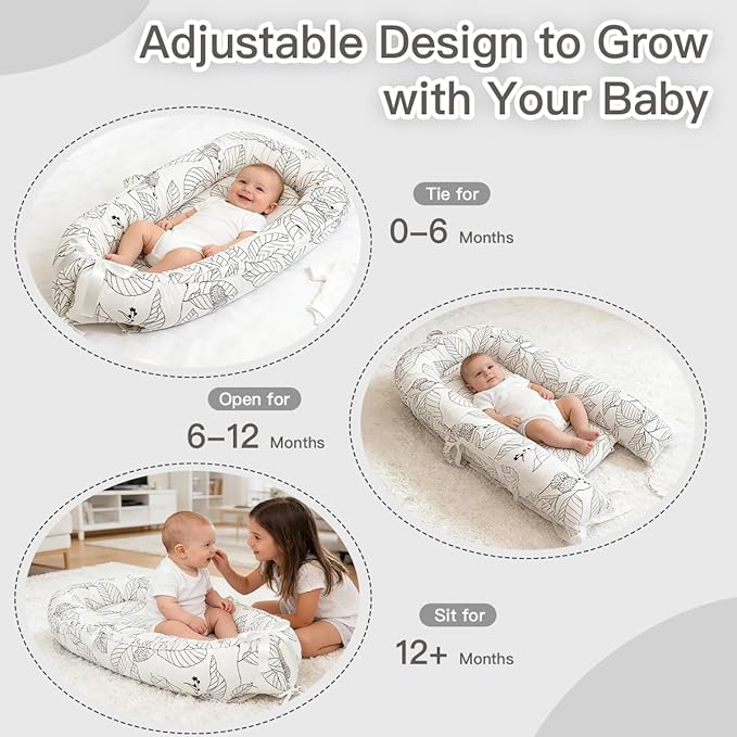 Infant Support Cushion | Organic Cotton Infant Support Cushion | Reversible, Adjustable & Portable Floor Cushion | Soft, Breathable, Washable Cover