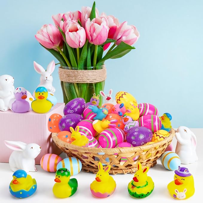 50PCS Easter Rubber Ducks Assorted Gifts Party Favors ,Resurrection Bunny Rubber Duck Pack , Funny Bath Tub Toys for Kids, Baby Showers Accessories