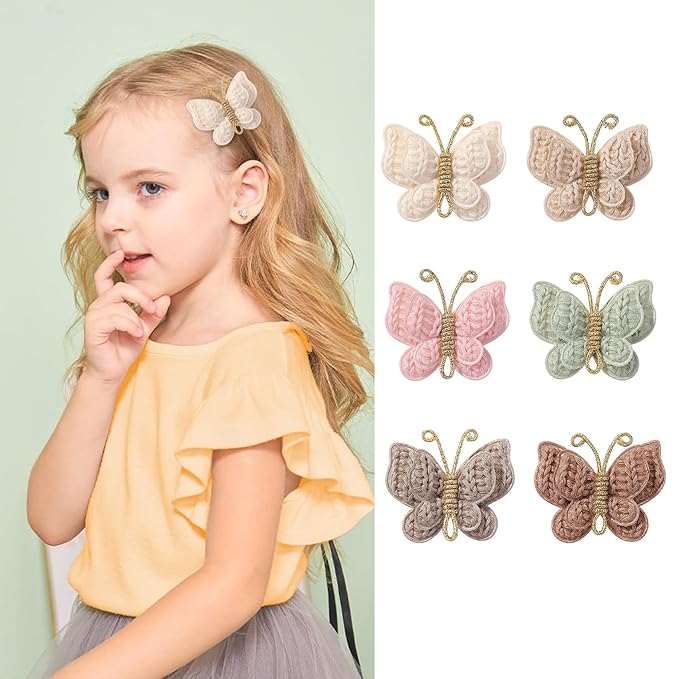 2 Pcs Butterfly Hair Bow Girl, Beige Kid's Cute Hair Clips Barrettes Accessories for Infants Toddlers Baby Kids Fine Hair