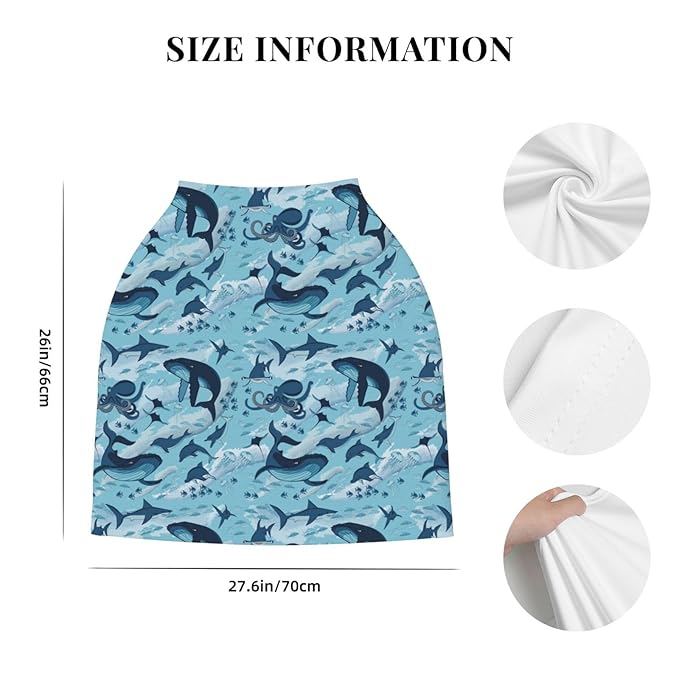 Sea Waves Dolphins Sharks Whale Octopus Baby Stuff Car Seat Cover for Baby Carseat Covers for Girl Boy Stretchy Soft Breathable Breastfeeding Infant Car Seat Canopy Carrier Cover