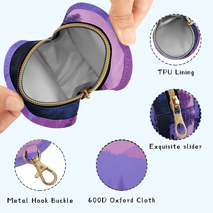 Pacifier Holder with Clip Pacifier Case for Diaper Bag Round Baby Pacifier Pouch Box Bag Portable Purple Stag Forest Trees