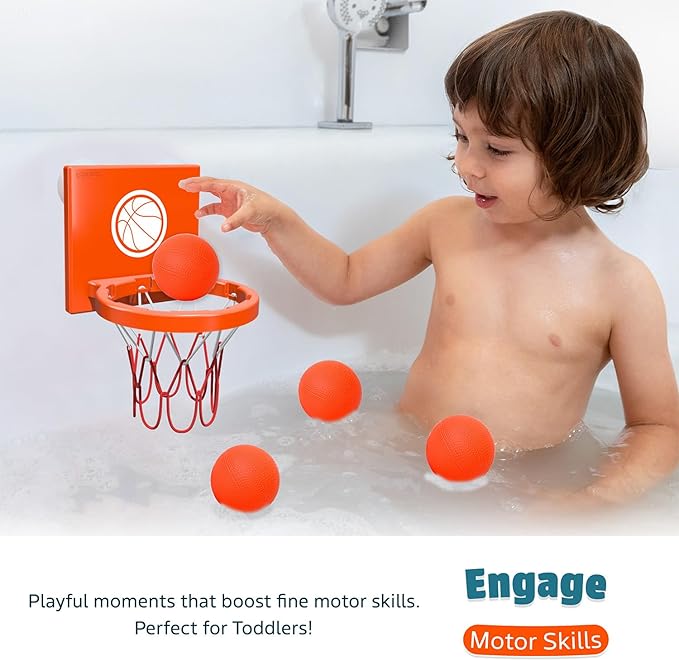 MARPPY Bath Toys - Bathtub Basketball Hoop for Toddlers Kids | Suction Cups Baby Mini Basketball Hoop with 4 Soft Balls | Fun Bath Toy for Boys and Girls