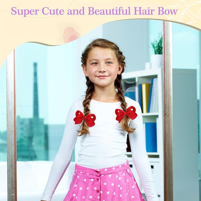4 Inch Hair Bows,20 Pieces Hair Bows for Girls,Grosgrain Ribbon Hair Bow with Alligator Clips,Red Bows Hair Accessories for Toddlers Baby Girls Kids Teens