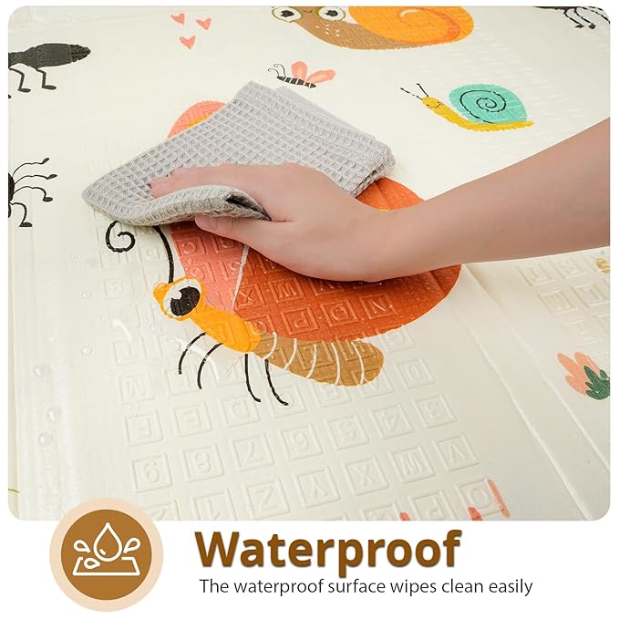 Foldable Baby Play Mat, PIGLOG 50" x 50" Waterproof Playmat for Playyards for Babies, Safe Foam Playmat for Tummy Time, Reversible Playmats, Portable Floor Mat for Infant, Toddler，Dragonfly + Ant