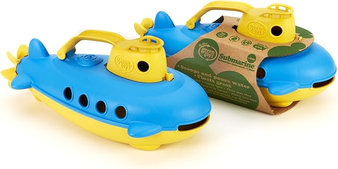 Green Toys Submarine in Yellow & blue - BPA Free, Phthalate Free, Bath Toy with Spinning Rear Propeller. Safe Toys for Toddlers, Babies