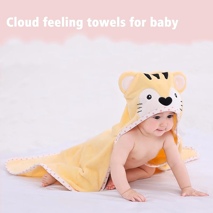 TBEZY Baby Hooded Towel with Unique Animal Design Ultra Soft Thick Cotton Bath Towel for Newborn (Tiger)