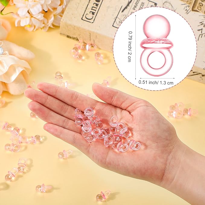 Roowest 51 Pcs Pacifier Hunt BabyShower Games Include Wooden Hunt Sign and 50 Acrylic Mini Plastic Pacifiers for BabyShower Game Decoration Gift Sets Gender Reveal Party