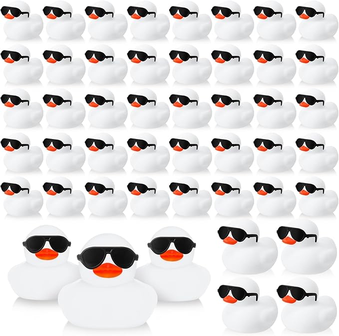 Sosation 36 Packs Mini Rubber Ducks with Sunglasses Sets 2.2 Inch Bath Squeaky Rubber Duckies Cute Float Bathtub Toys for Birthday Party Favors Class Carnival Prizes Car Decor(White)