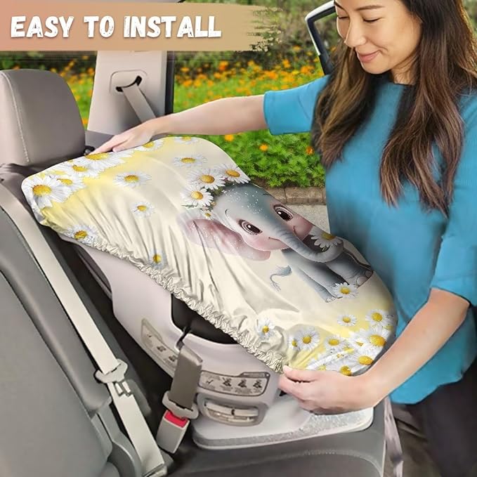 XYZCANDO Elephant Car Seat Covers for Babies Girl Cartoon Car Seat Sun Protection Replacement Baby Car Seat Sun Shade Cover for Travel Breathable Cooling Car Seat Cover Baby Gift for Wife
